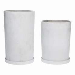 2 pots allongés avec soucoupe en pierre grise - Hübsch