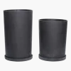 2 pots allongés avec soucoupe en pierre noire - Hübsch
