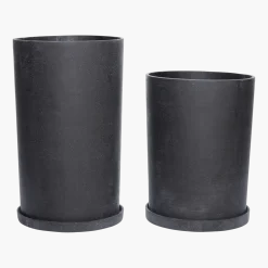 2 pots allongés avec soucoupe en pierre noire - Hübsch