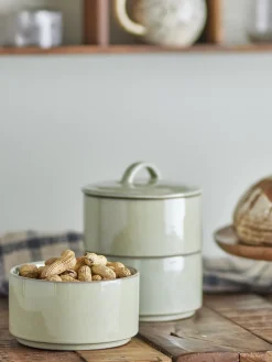 Pots empilables avec couvercle en grès vert Ebba - Bloomingville
