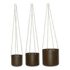 3 Pots suspendus ronds en coton marron Bloom - Hübsch