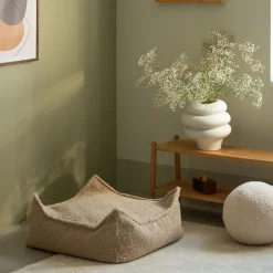 Pouf carré sherpa bouclé biscuit 60x60cm Beanbgas - Wigiwama