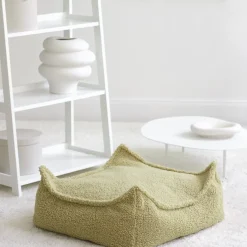 Pouf carré sherpa bouclé matcha 60x60cm Beanbgas - Wigiwama