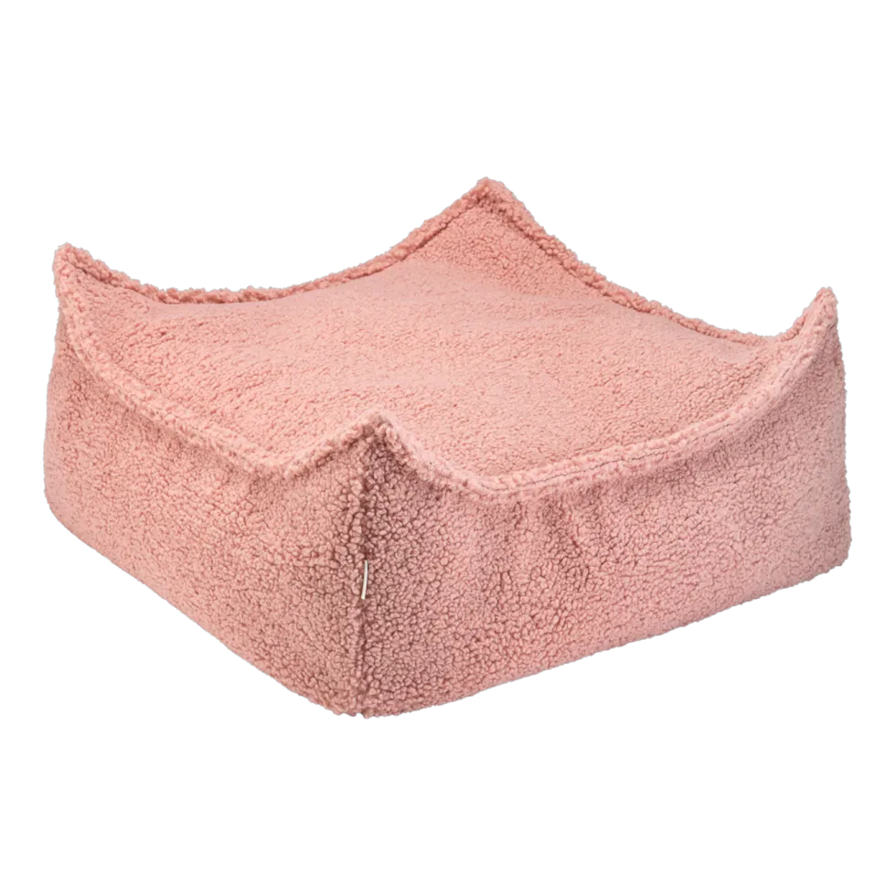 Pouf carré sherpa bouclé rose 60x60cm Beanbgas - Wigiwama