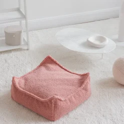 Pouf carré sherpa bouclé rose 60x60cm Beanbgas - Wigiwama