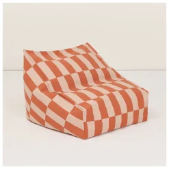 Pouf d'extérieur pour enfant en tissu déperlant à carreaux rouge et rose 68 x 40 x 60 cm Vibes - Nobodinoz
