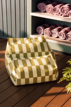 Pouf d'extérieur pour enfant en tissu déperlant à carreaux vert et jaune 68 x 40 x 60 cm Vibes - Nobodinoz