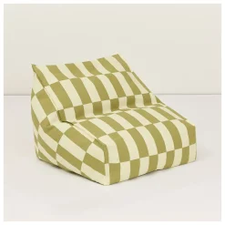 Pouf d'extérieur pour enfant en tissu déperlant à carreaux vert et jaune 68 x 40 x 60 cm Vibes - Nobodinoz