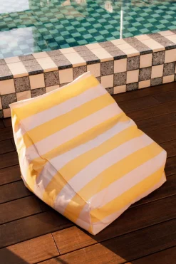 Pouf d'extérieur pour enfant en tissu déperlant à rayures jaune et rose 68 x 40 x 60 cm Vibes - Nobodinoz
