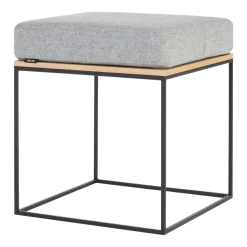 Pouf en chêne plaqué naturel et coussin gris Feo - noo.ma
