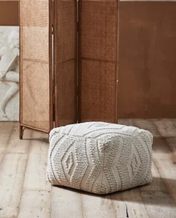Pouf en coton à motifs blanc cassé Wular - Nordal