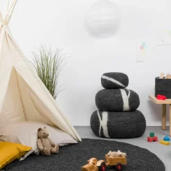 Pouf en laine anthracite marbré XL Hugo - myfelt