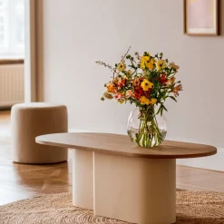 Pouf en laine beige 40 cm Folk - noo.ma