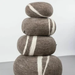 Pouf en laine marron marbré M Alwin - myfelt