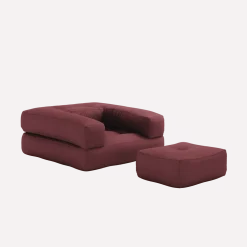 Pouf fauteuil convertible en coton bordeaux 95x90x42cm Cube - Karup Design