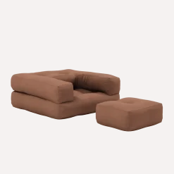 Pouf fauteuil convertible en coton marron clair 95x90x42cm Cube - Karup Design
