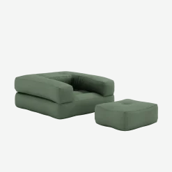 Pouf fauteuil convertible en coton vert olive 95x90x42cm Cube - Karup Design