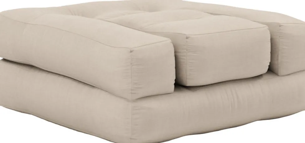 Pouf fauteuil en coton beige 60x68x24cm Mini Cube - Karup Design