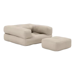 Pouf fauteuil en coton beige 60x68x24cm Mini Cube - Karup Design