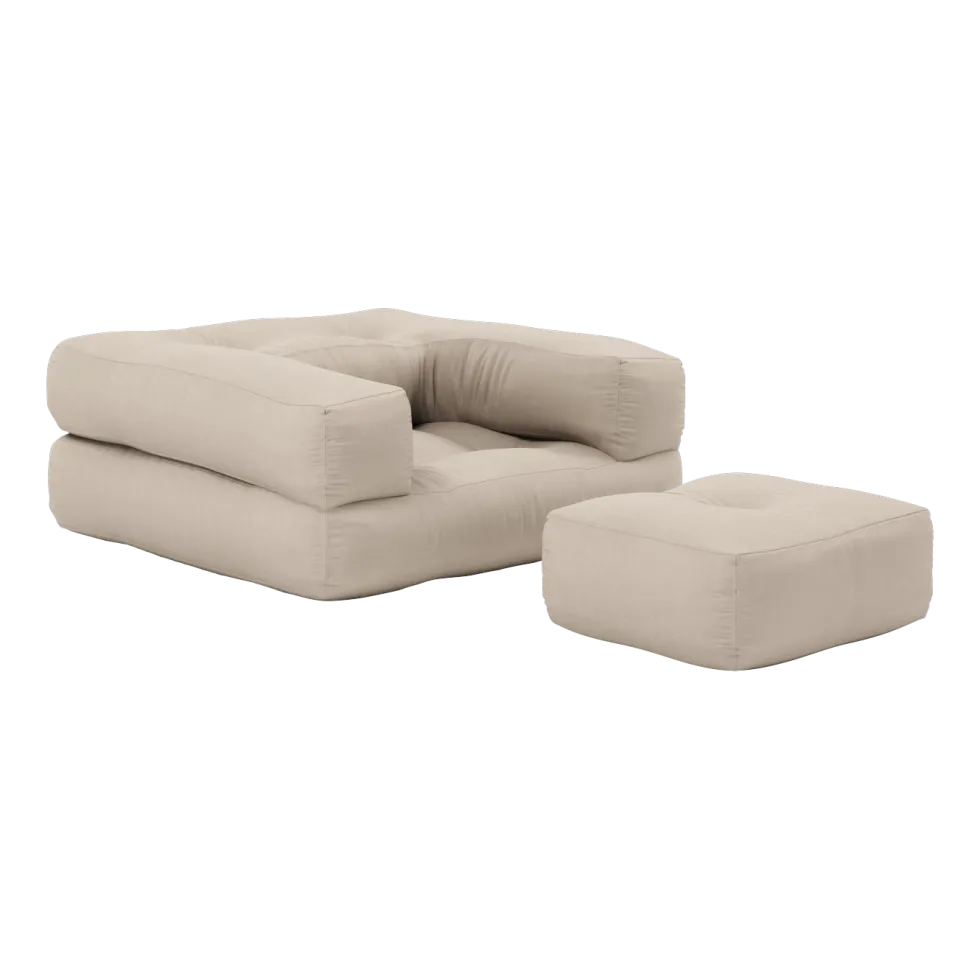 Pouf fauteuil en coton beige 60x68x24cm Mini Cube - Karup Design
