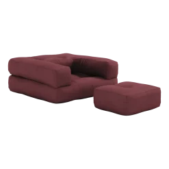 Pouf fauteuil en coton bordeaux 60x68x24cm Mini Cube - Karup Design