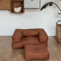 Pouf fauteuil en coton clay brown 60x68x24cm Mini Cube - Karup Design