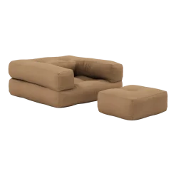 Pouf fauteuil en coton mocca 60x68x24cm Mini Cube - Karup Design
