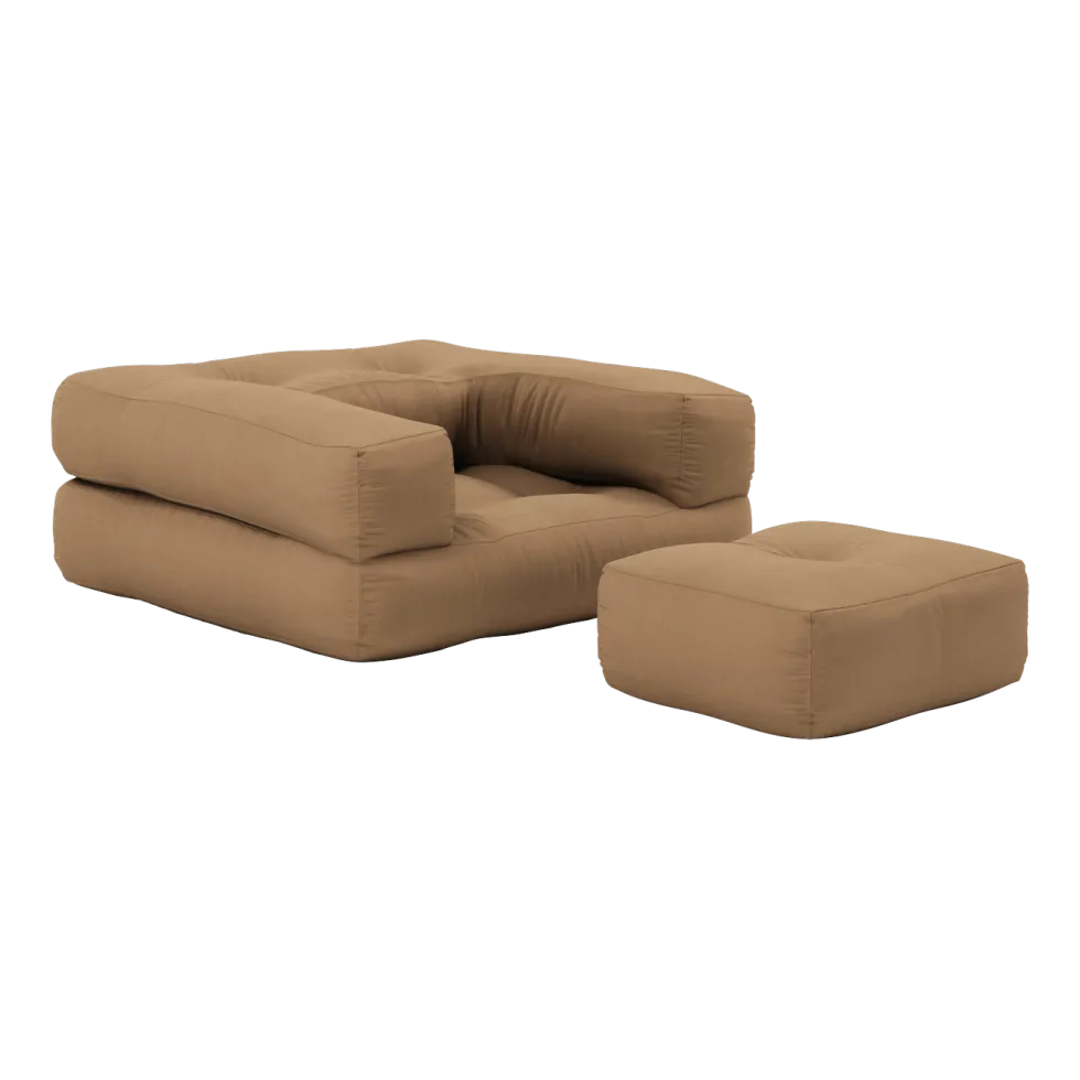 Pouf fauteuil en coton mocca 60x68x24cm Mini Cube - Karup Design