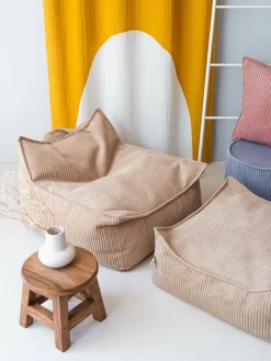 Pouf fauteuil en velours côtelé marron 80 x 70 cm - Wigiwama
