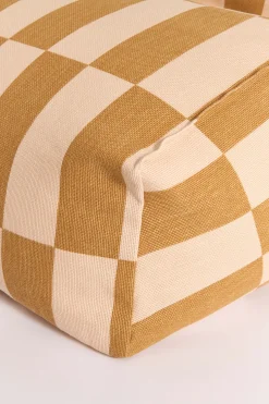 Pouf fauteuil pour enfant en coton bio à carreaux moutarde et beige 74x40x60cm Vibes - Nobodinoz
