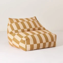 Pouf fauteuil pour enfant en coton bio à carreaux moutarde et beige 74x40x60cm Vibes - Nobodinoz