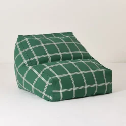 Pouf fauteuil pour enfant en coton bio à carreaux vert et blanc 74x40x60cm Vibes - Nobodinoz