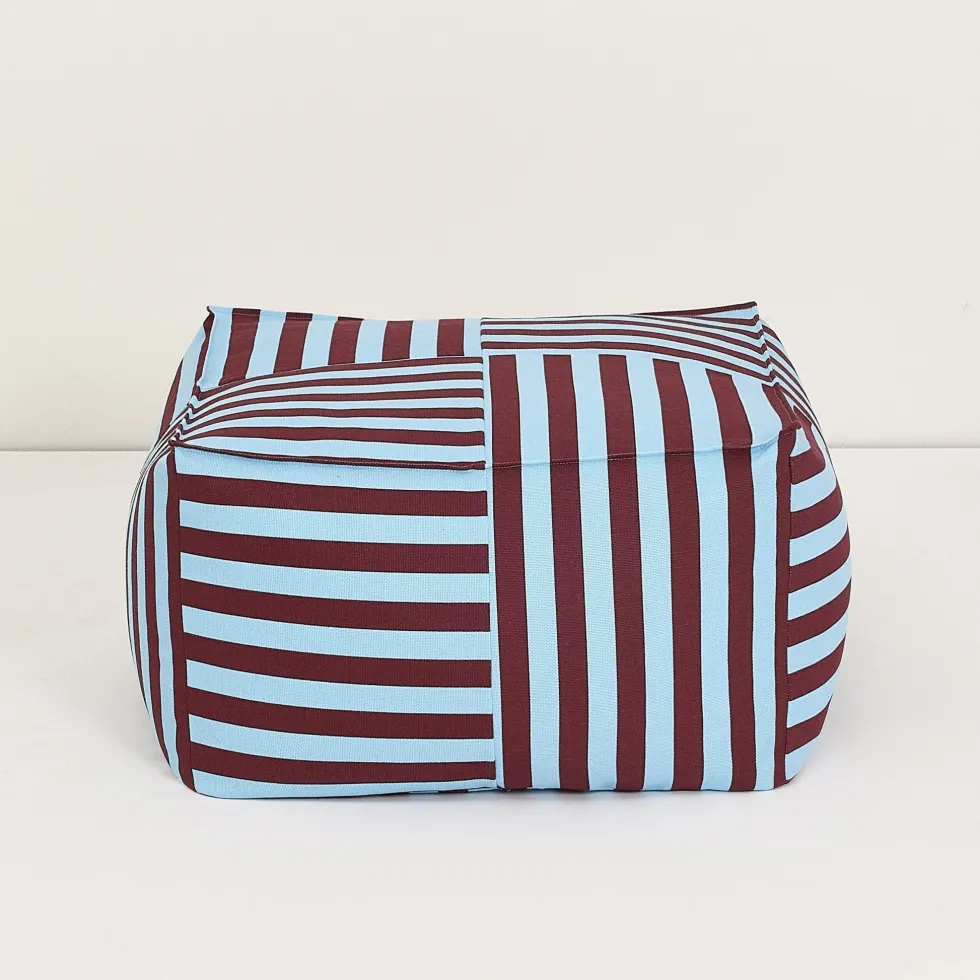 Pouf ottoman carré en coton rayures bordeaux et bleu 55 x 55 x 35cm Otto - Nobodinoz