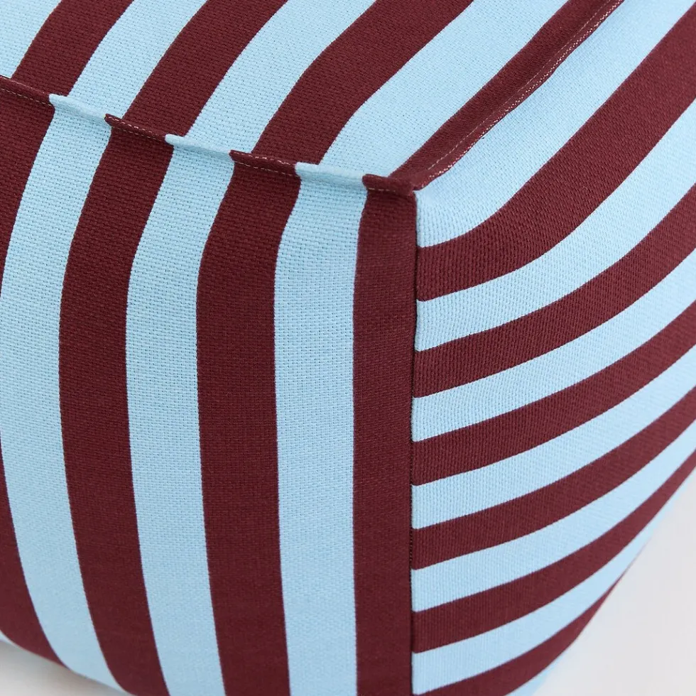 Pouf ottoman carré en coton rayures bordeaux et bleu 55 x 55 x 35cm Otto - Nobodinoz