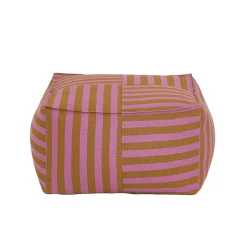 Pouf ottoman carré en coton rayures rose et jaune curry 55 x 55 x 35cm Otto - Nobodinoz