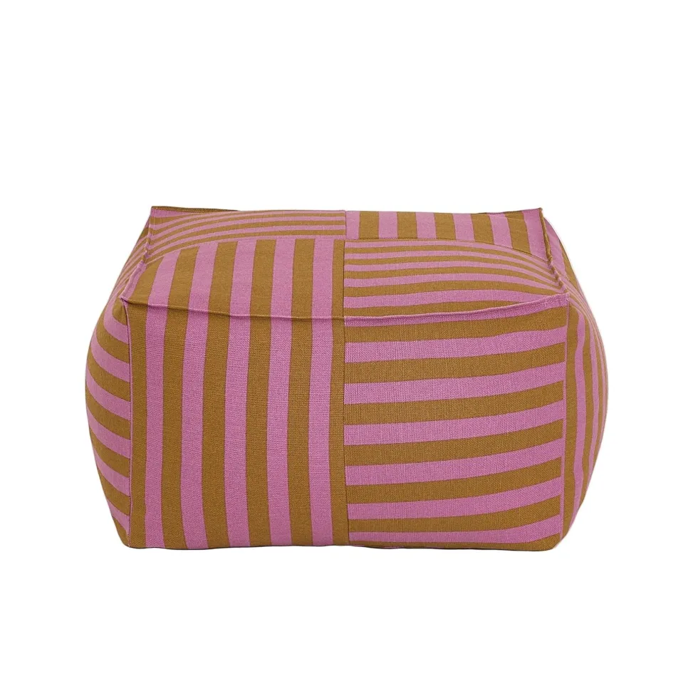 Pouf ottoman carré en coton rayures rose et jaune curry 55 x 55 x 35cm Otto - Nobodinoz