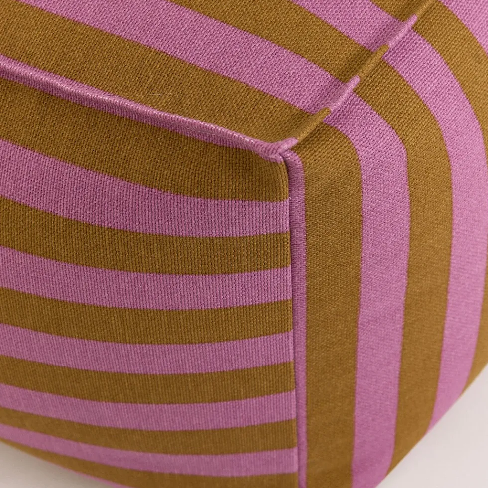 Pouf ottoman carré en coton rayures rose et jaune curry 55 x 55 x 35cm Otto - Nobodinoz