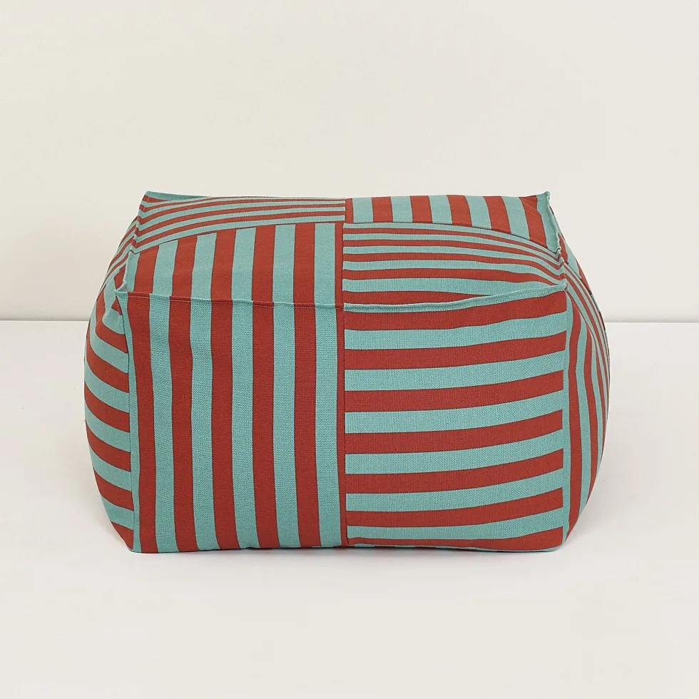 Pouf ottoman carré en coton rayures rouge et vert 55 x 55 x 35cm Otto - Nobodinoz
