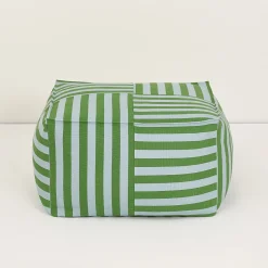Pouf ottoman carré en coton rayures vert et bleu 55 x 55 x 35cm Otto - Nobodinoz