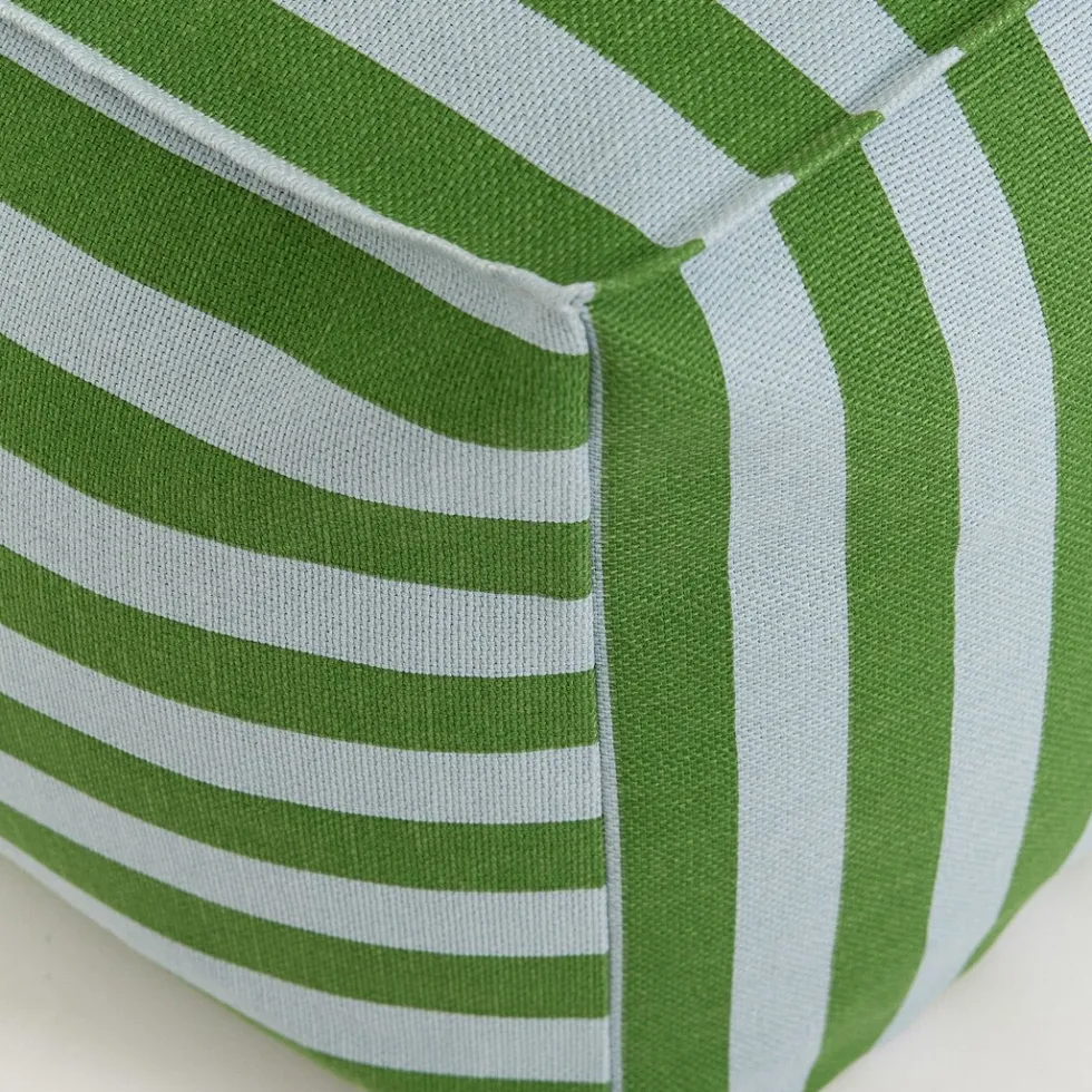 Pouf ottoman carré en coton rayures vert et bleu 55 x 55 x 35cm Otto - Nobodinoz