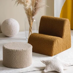 Pouf rond en sherpa bouclé biscuit 39,5x25cm Pouffe - Wigiwama