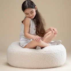 Pouf rond en sherpa bouclé crème 65cm Beanbgas - Wigiwama