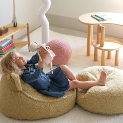 Pouf rond en sherpa bouclé matcha 65cm Beanbgas - Wigiwama