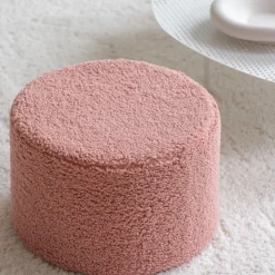Pouf rond en sherpa bouclé rose 39,5x25cm Pouffe - Wigiwama