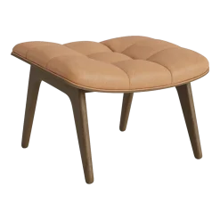 Repose pieds en chêne fumé clair et rembourrage en cuir camel Mammoth - NORR11