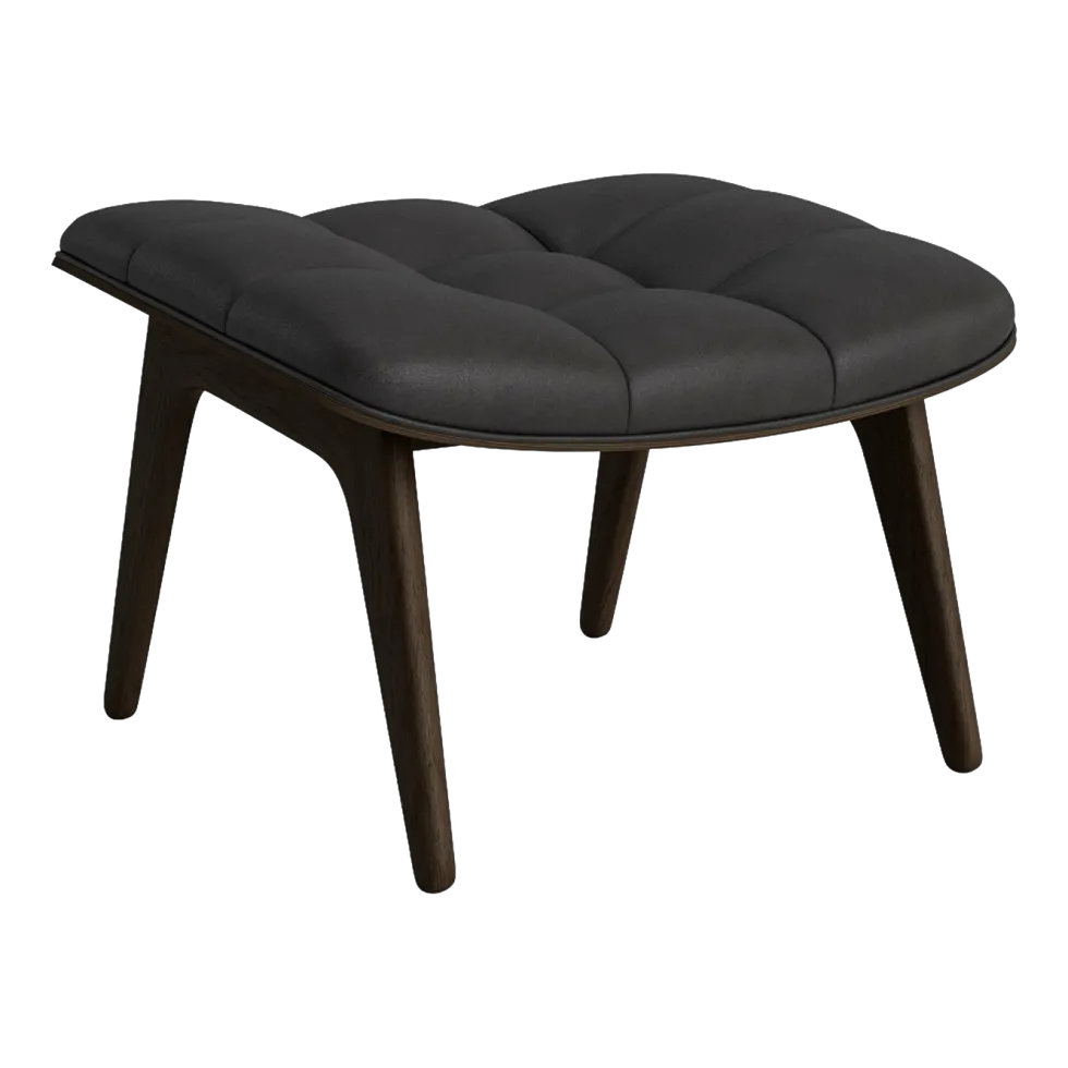 Repose-pieds en chêne fumé et rembourrage en cuir anthracite Mammoth - NORR11