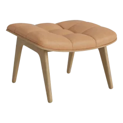 Repose pieds en chêne naturel et rembourrage en cuir camel Mammoth - NORR11