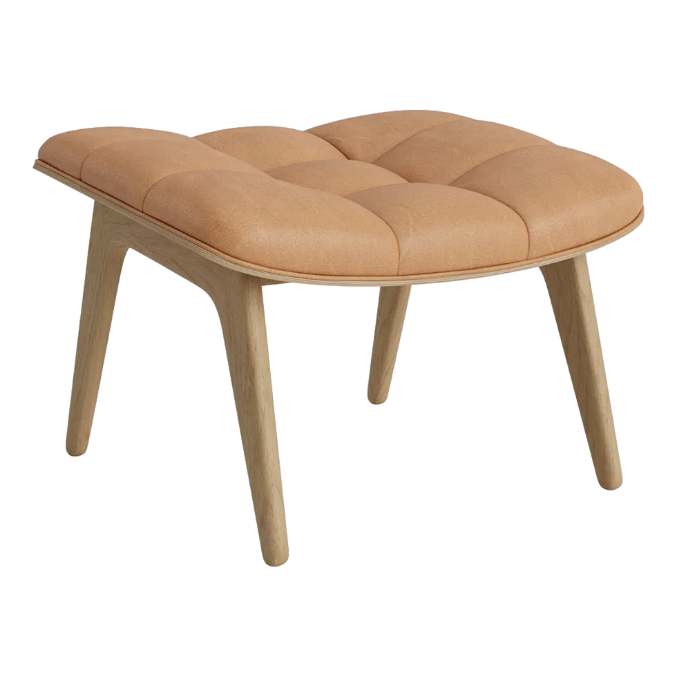 Repose pieds en chêne naturel et rembourrage en cuir camel Mammoth - NORR11
