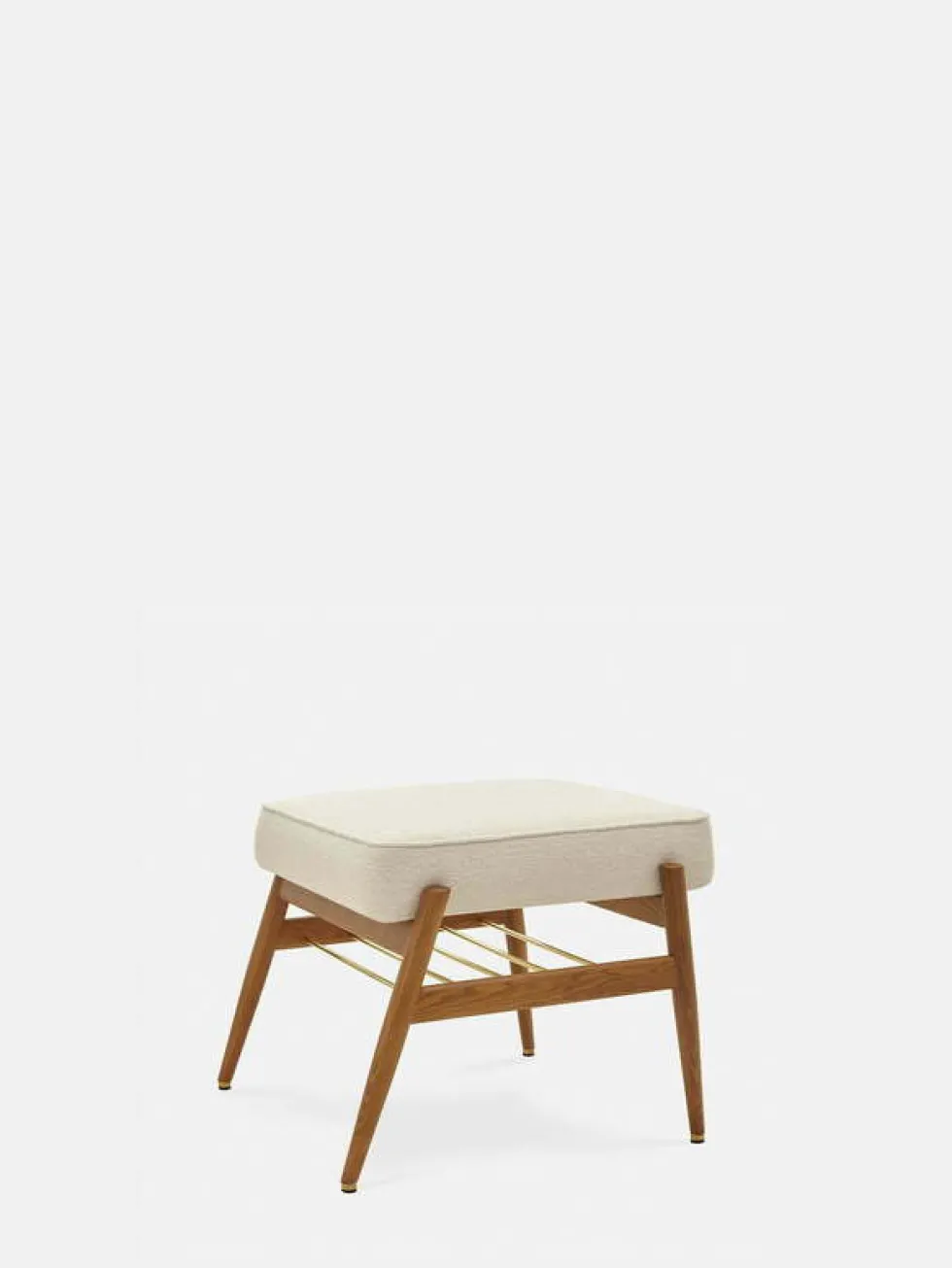 Repose-pieds en tissu bouclé crème et bois de frêne foncé Fox - 366 Concept