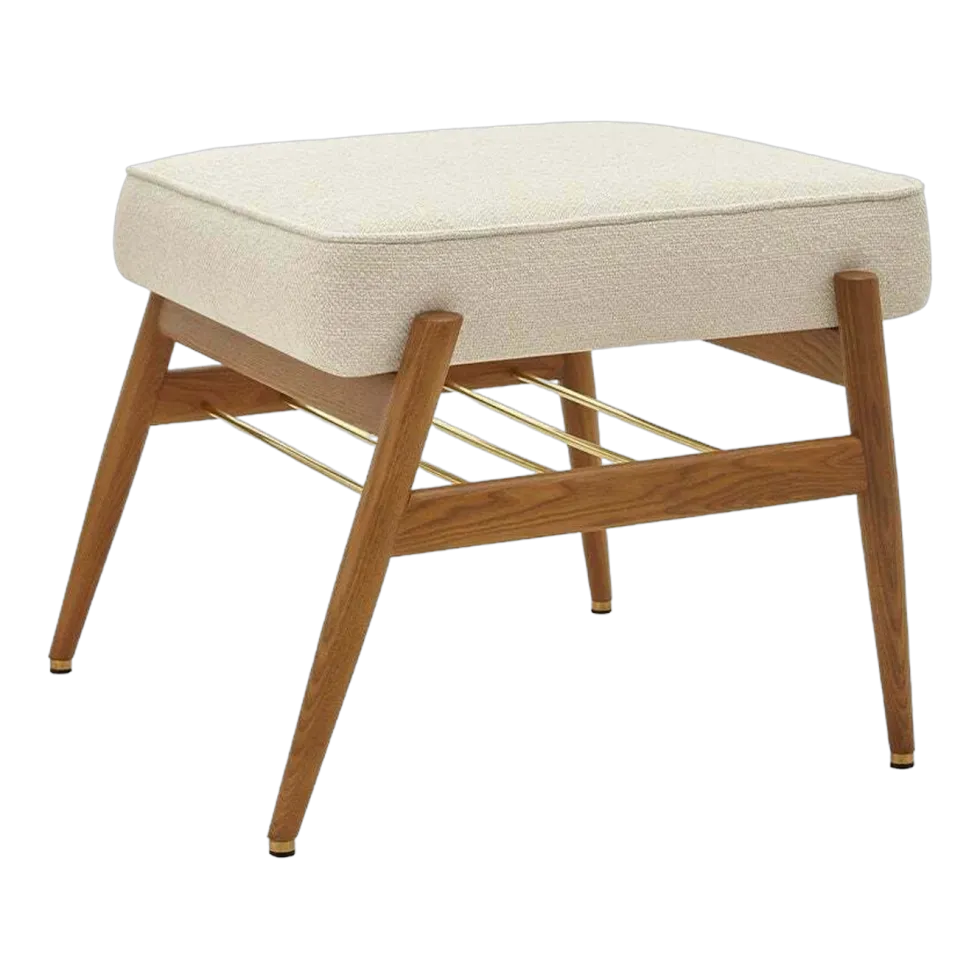 Repose-pieds en tissu bouclé crème et bois de frêne foncé Fox - 366 Concept